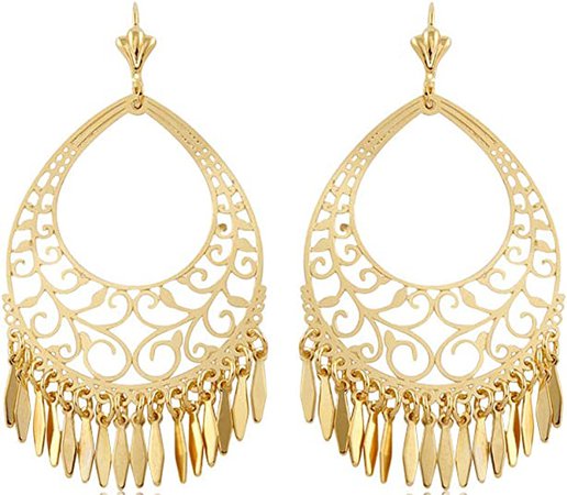 Amazon.com: Barzel 18K Gold Plated Filigree Cut-out Dangling Chandelier Earrings - Made in Brazil: Clothing, Shoes & Jewelry