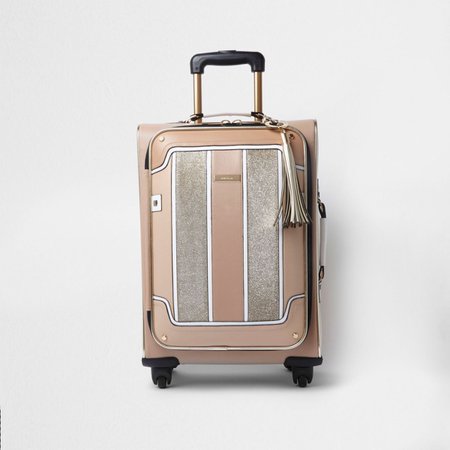 Beige panel glitter four wheel suitcase - Suitcases - Bags & Purses - women