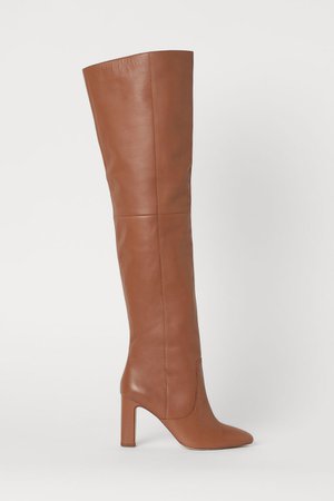 Leather Thigh-high Boots - Light brown - Ladies | H&M US
