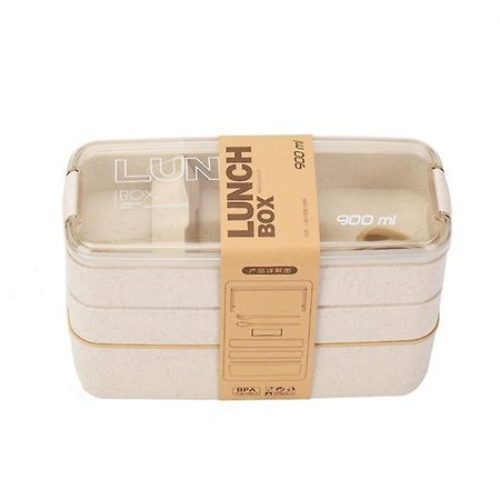 900ml Healthy Material Lunch Box - 3 Layer Wheat Straw Bento Boxes Microwave Dinnerware Food Storage Container | Fruugo NO
