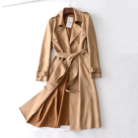 Autumn Winter Suede Women's Long Trench Coats Camel Sashes Windbreaker Coat Pink Armygreen Gray Outerwear|Trench| | - AliExpress