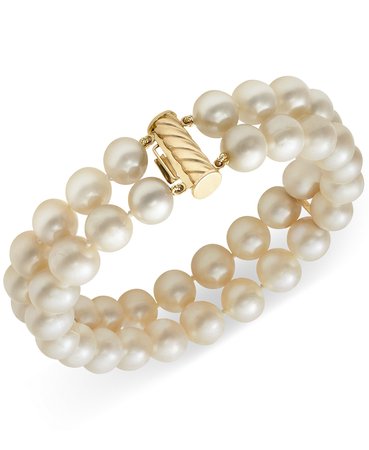 Belle de Mer 14k Gold Cultured Freshwater Pearl Two-Row Bracelet