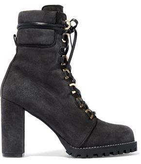 Leather-trimmed Suede Ankle Boots