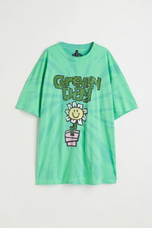 Printed T-shirt - Light green/Green Day - Ladies | H&M US