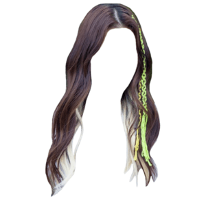 Brown Hair with Green Ribbon Tied PNG