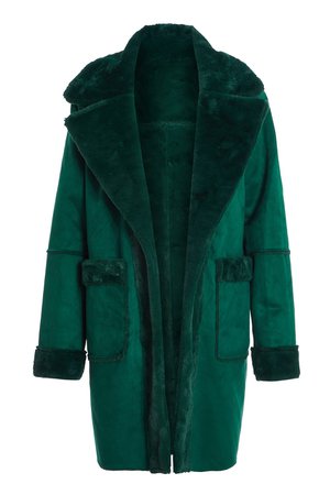 Bottle Green Reversible Faux Fur Long Jacket - Quiz Clothing