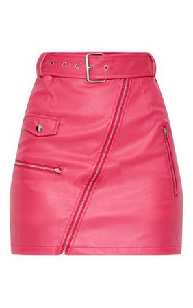 Fuchsia Biker Belted Mini Skirt | PrettyLittleThing