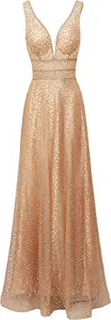 Meier Women's Glitter Tulle Double V-Neck A-Line Prom Formal Gown at Amazon Women’s Clothing store