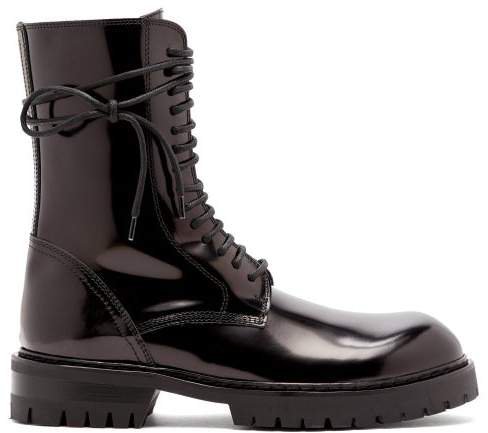 Lace Up Leather Boots - Womens - Black