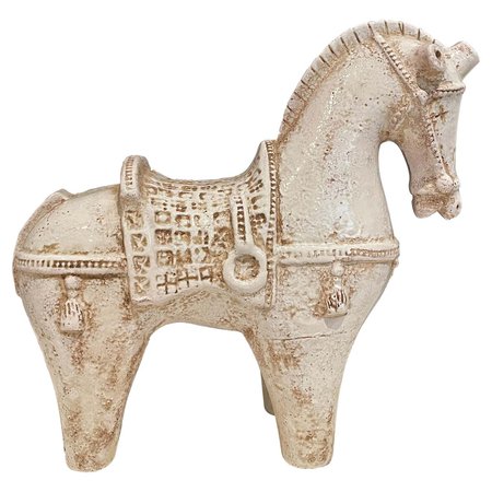 Extra Large Rare Cream Color Ceramic Horse by Aldo Londi for Bitossi, 1960s