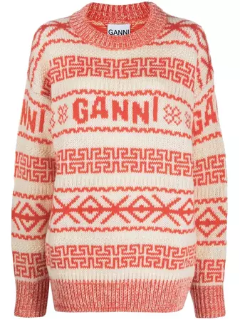 GANNI intarsia-knit Wool Jumper - Farfetch
