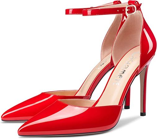 Amazon.com | Castamere Women Stiletto High Heel Pointed Toe Ankle Strap Two-Piece Dress Pumps Slip-on Buckle Wedding Party 3.9 Inches Heels | Shoes