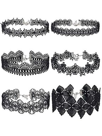 Amazon.com: Mudder Choker Necklace Black Choker Lace Choker Gothic Necklace for Women Girls, Black, 6 Pieces: Jewelry