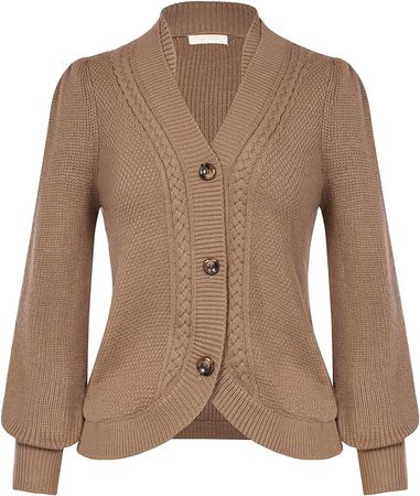 Women's Waffle Knit Button-Down Cardigan Sweater Long Sleeve Vintage Chunky Cable Cardigan Outerwear Coats at Amazon Women’s Clothing store