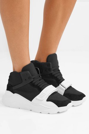 Burberry | Rubber-trimmed suede, neoprene and mesh high-top sneakers | NET-A-PORTER.COM