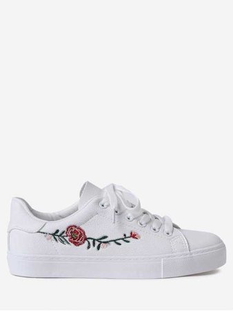 Faux Leather Flower Embroidery Skate Shoes WHITE: Sneakers 39 | ZAFUL