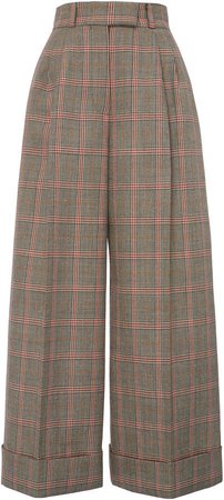Pleated Plaid Trousers