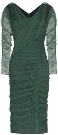 Dolce & Gabbana V-neck ruched mesh dress