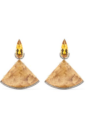 Silvia Furmanovich | Marquetry 18-karat gold, wood, citrine and diamond earrings | NET-A-PORTER.COM