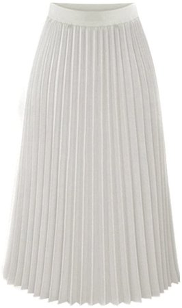 NREALY Skirt Womens Solid Pleated Elegant Midi Elastic Waist Maxi Skirt at Amazon Women’s Clothing store