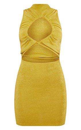 Chartreuse Textured Keyhole Bodycon Dress | PrettyLittleThing USA