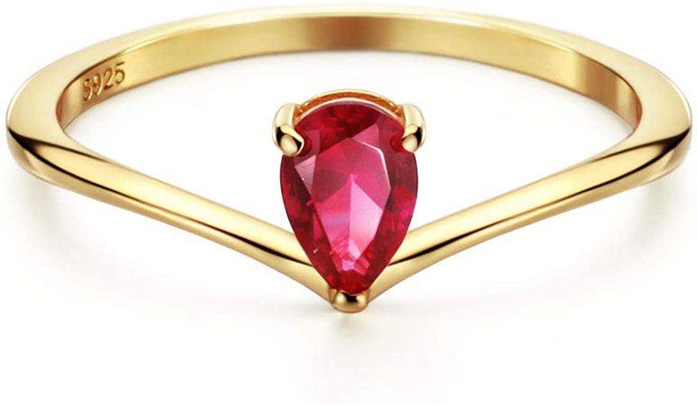 Amazon.com: michooyel 18K Gold Ruby Rings Simple Pear Cut Dainty Love Rings Fine Jewelry for Women Girls: Jewelry
