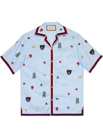Farfetch | Gucci Embroidered cotton bowling shirt $1,280 - Buy SS19 Online