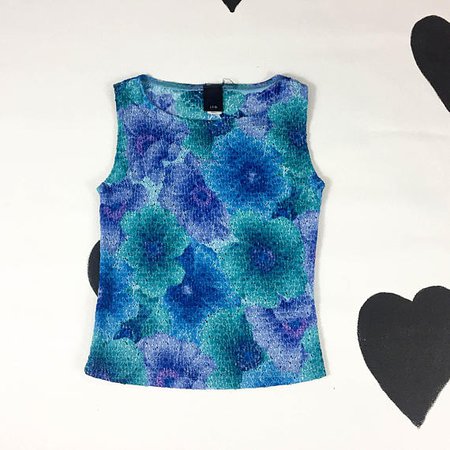 90s Abstract Watercolor Daisy Sparkle Knit Tank Top / Glitter