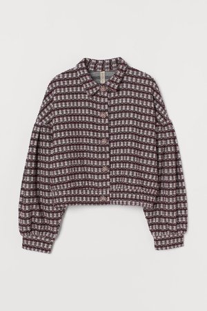 Puff-sleeved Jacket - Burgundy/black plaid - Ladies | H&M CA