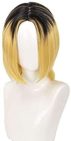 Amazon.com: LeMarnia Kozume Kenma Wig for Anime Haikyuu Cosplay Wig Golden Black Root Short Straight Hair Halloween Costume Wig: Beauty