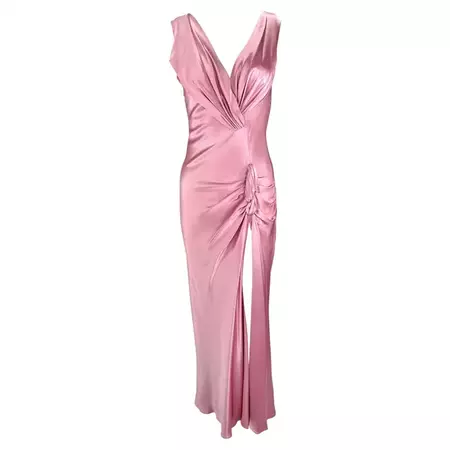 F/W 2003 Christian Dior by John Galliano Rose Pink Silk Satin High Slit Gown For Sale at 1stDibs
