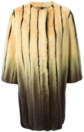 striped fur cocoon coat