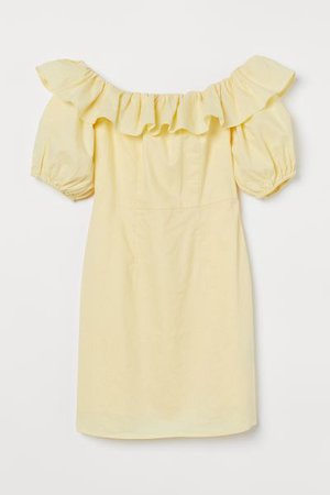 Off-the-shoulder Dress - Light yellow