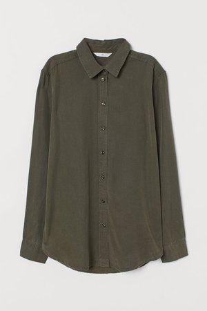 Lyocell Shirt - Dark khaki green - Ladies | H&M US