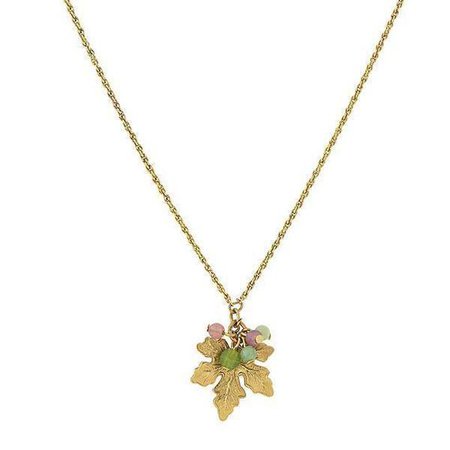 14K Gold-Dipped Grape Leaf Necklace with Pink and Green Bead Accents