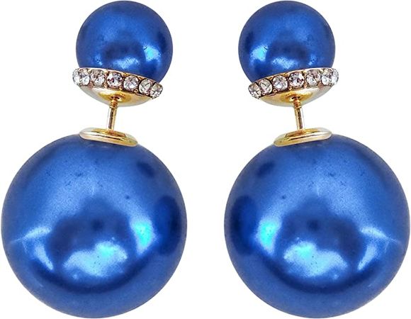 Amazon.com: Navachi 18k Gold Plated Double Sided Blue Faux Pearl Beads Womens Fashion Elegant Candy Stud Az2880e Earrings: Clothing, Shoes & Jewelry