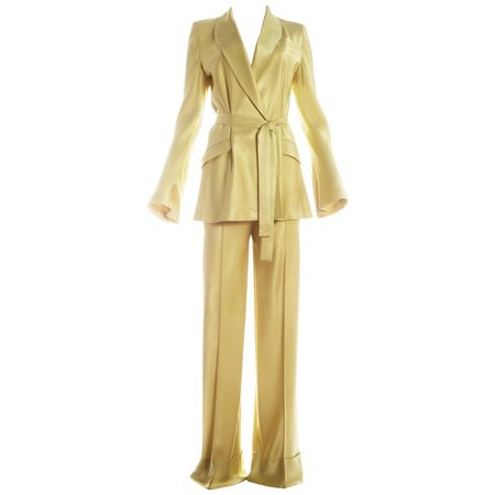 John Galliano yellow satin flared evening pant suit, circa 1995 - 1999 For Sale at 1stdibs