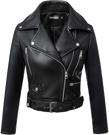 Tanming Women's Casual Slim Motorcycle PU Faux Leather Jacket Coat (X-Small, Black) at Amazon Women's Coats Shop