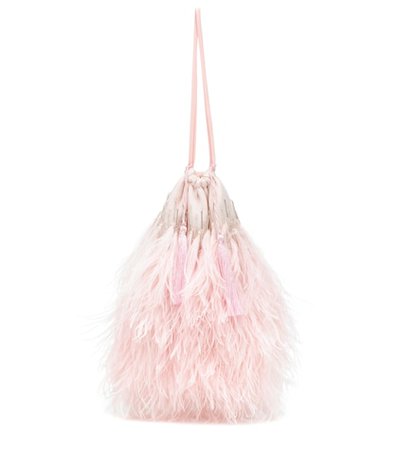 Feather-trimmed embellished pouch