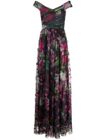 Shop Marchesa Notte floral off-shoulder evening gown with Express Delivery - FARFETCH