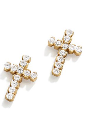 BaubleBar Agape 18K Gold Vermeil & Cubic Zirconia Cross Stud Earrings | Nordstrom