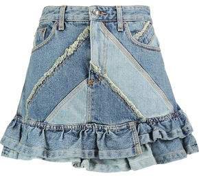 Ruffled Patchwork Denim Mini Skirt