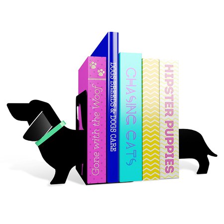 MUSTARD Bookends metal for shelves I Storage for Books, DVDs, CDs I Funny Gift idea for Men & Women I Stationery & Office Supply - Long Sausage Dog