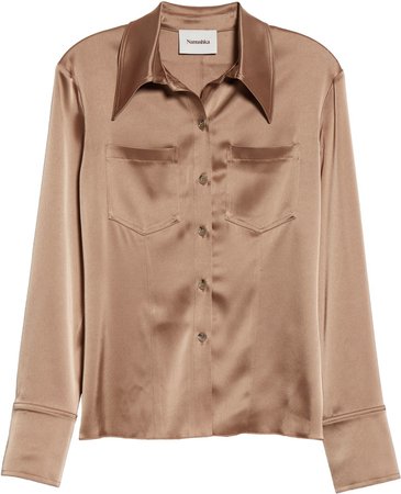 Tippi Satin Long Sleeve Button-Up Blouse
