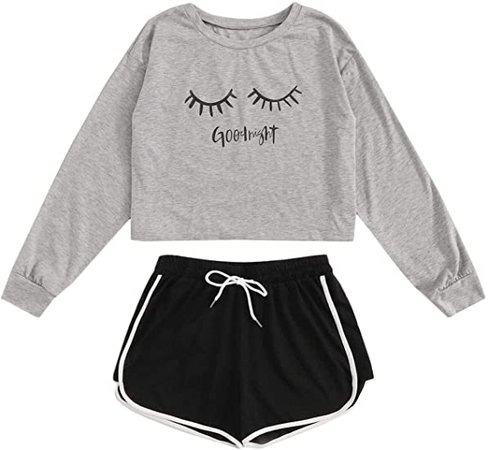 Floerns Women's Letter Print Long Sleeve Top and Shorts Two Piece Pajama Set Multi S : Clothing, Shoes & Jewelry