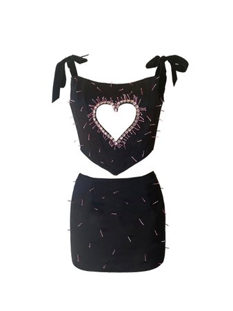 Heart Black Satin Top and Skirt – Lirika Matoshi