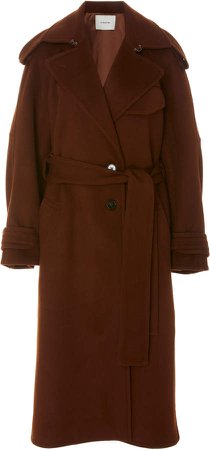 Long Belted Wool-Blend Trench Coat