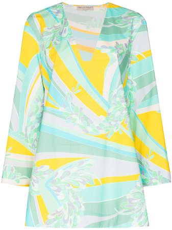 Shop blue & yellow Emilio Pucci abstract-print mini dress with Express Delivery - Farfetch