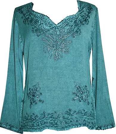 720 B Womens Bohemian Medieval Gypsy Embroidered Top Blouse Tunic at Amazon Women’s Clothing store: Novelty T Shirts