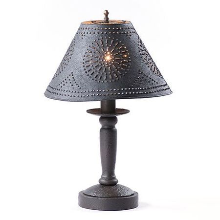 Country Lighting BUTCHER'S BEDSIDE TABLE LAMP with Punched Tin Shade - 5 Distressed Textured Finishes – Saving Shepherd